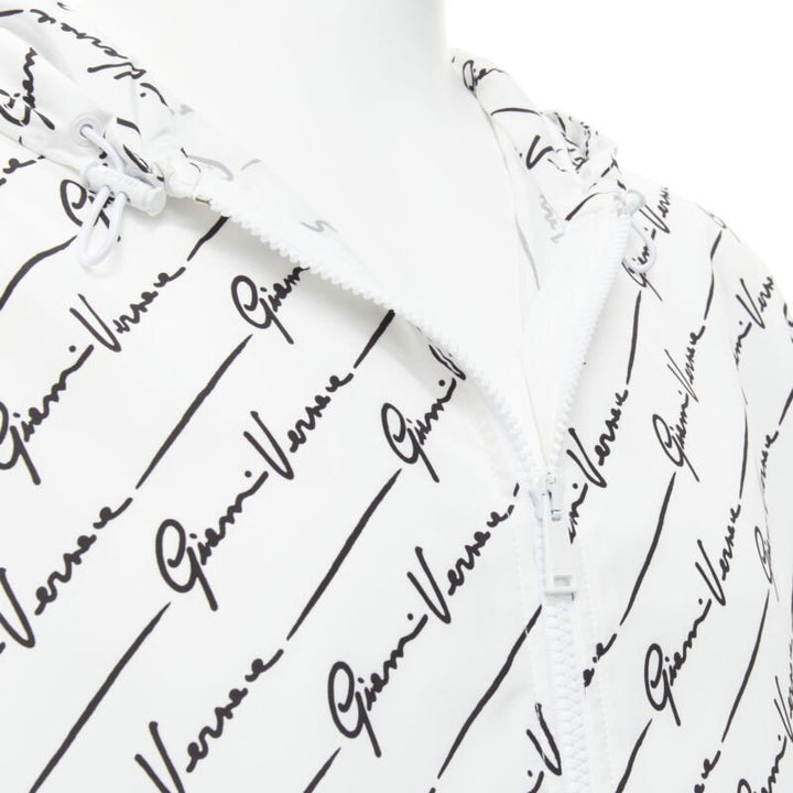 VERSACE Gianni Signature white black nylon hooded windbreaker jacket IT50 L