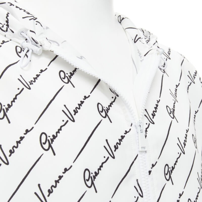 VERSACE Gianni Signature white black nylon hooded windbreaker IT54 2XL