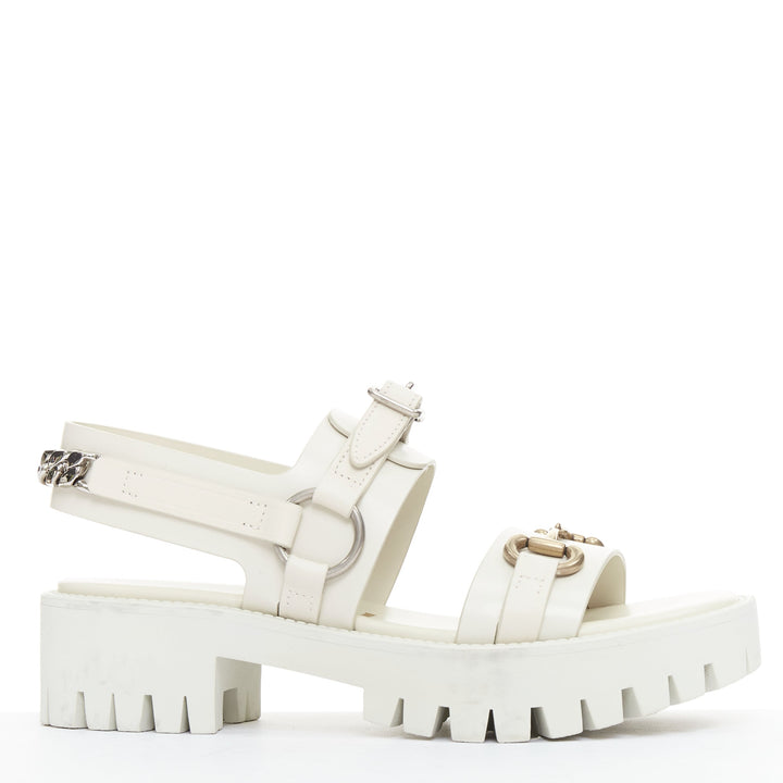 GUCCI Bria mystic white calf horsebit lug sole dad sandals EU37