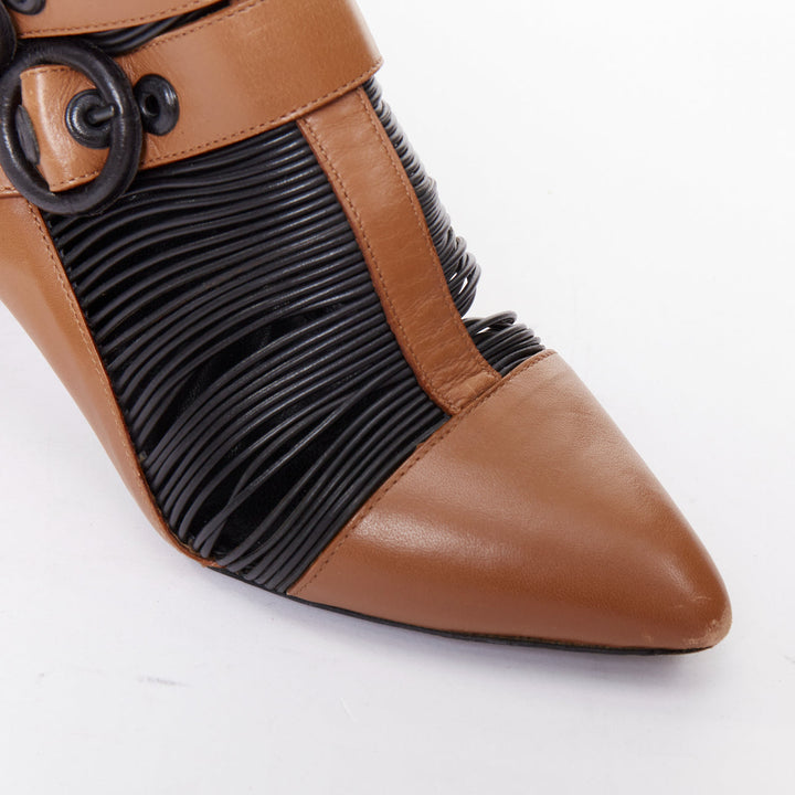 rare BALENCIAGA Nicolas Ghesquiere brown black wired buckle ankle bootie EU37