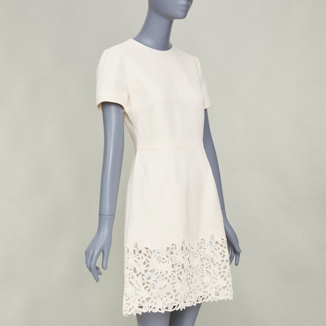 VALENTINO 2018 Bridal Couture Crepe ivory macrame lace hem cocktail dress IT40 S