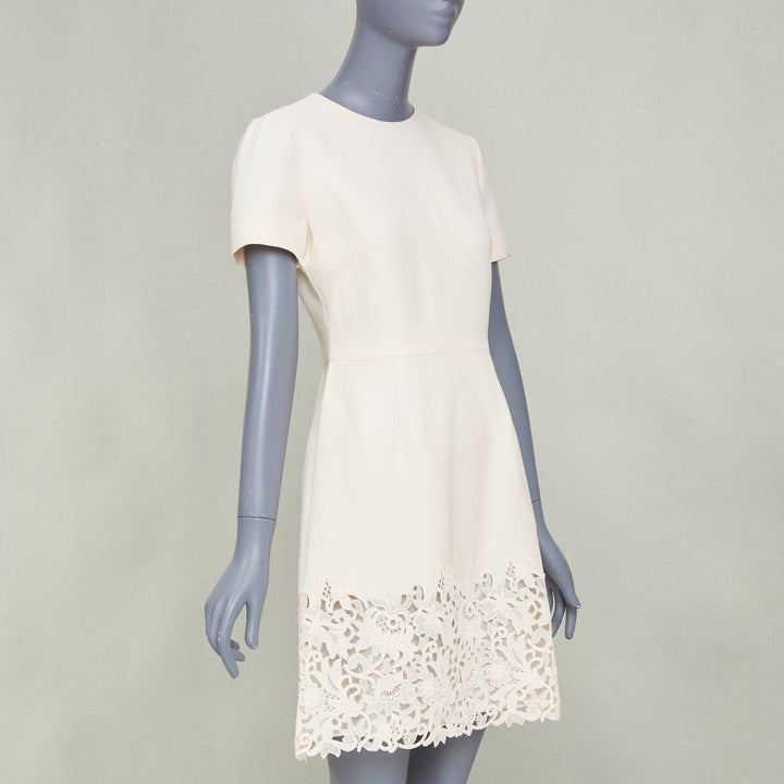 VALENTINO 2018 Bridal Couture Crepe ivory macrame lace hem cocktail dress IT40 S