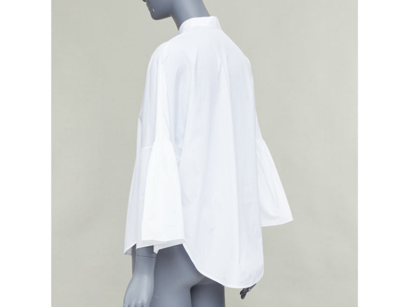 VALENTINO white cotton split collar flared sleeves popover blouse IT38 XS