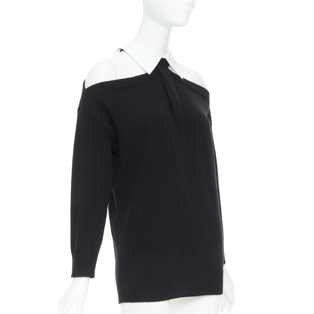 VALENTINO 2023 black 100% virgin wool collar cold shoulder sweater XS