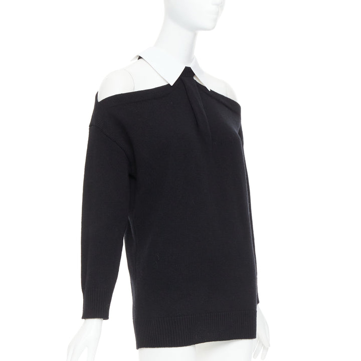 VALENTINO 2023 black 100% virgin wool collar cold shoulder sweater XS