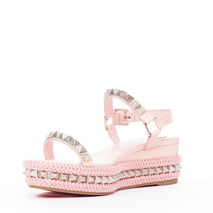 CHRISTIAN LOUBOUTIN Pyraclou 60 poupee pink patent spikes platform wedges EU38