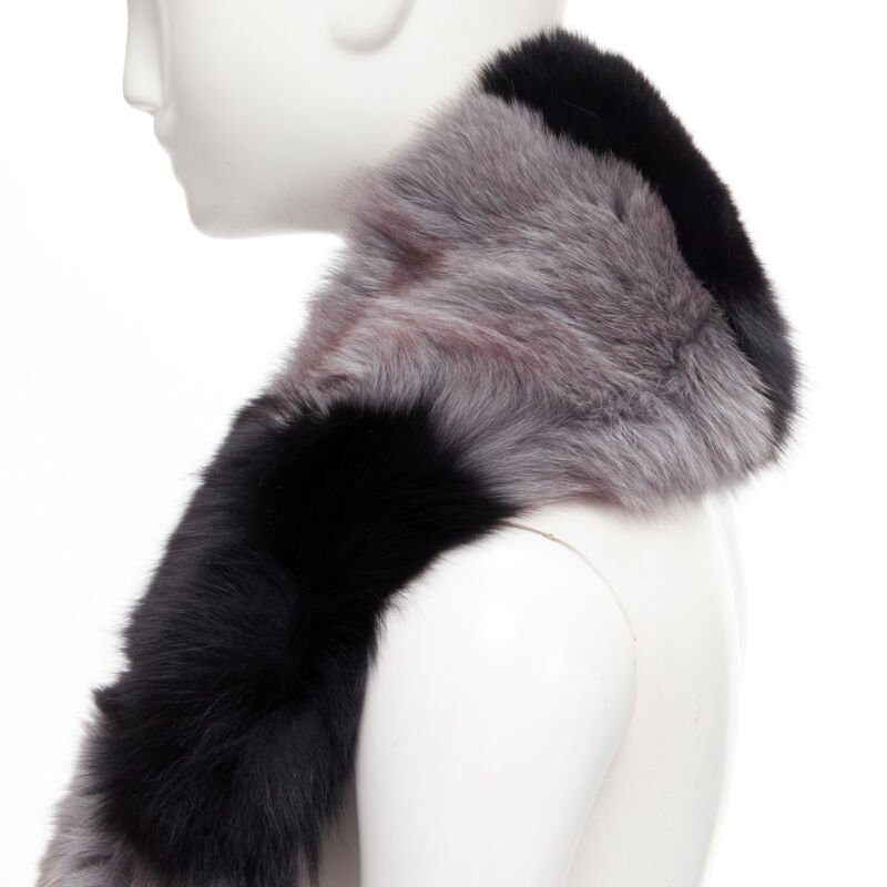 CHARLOTTE SIMONE 100% fur black pink striped tail silk lined loop through scarf