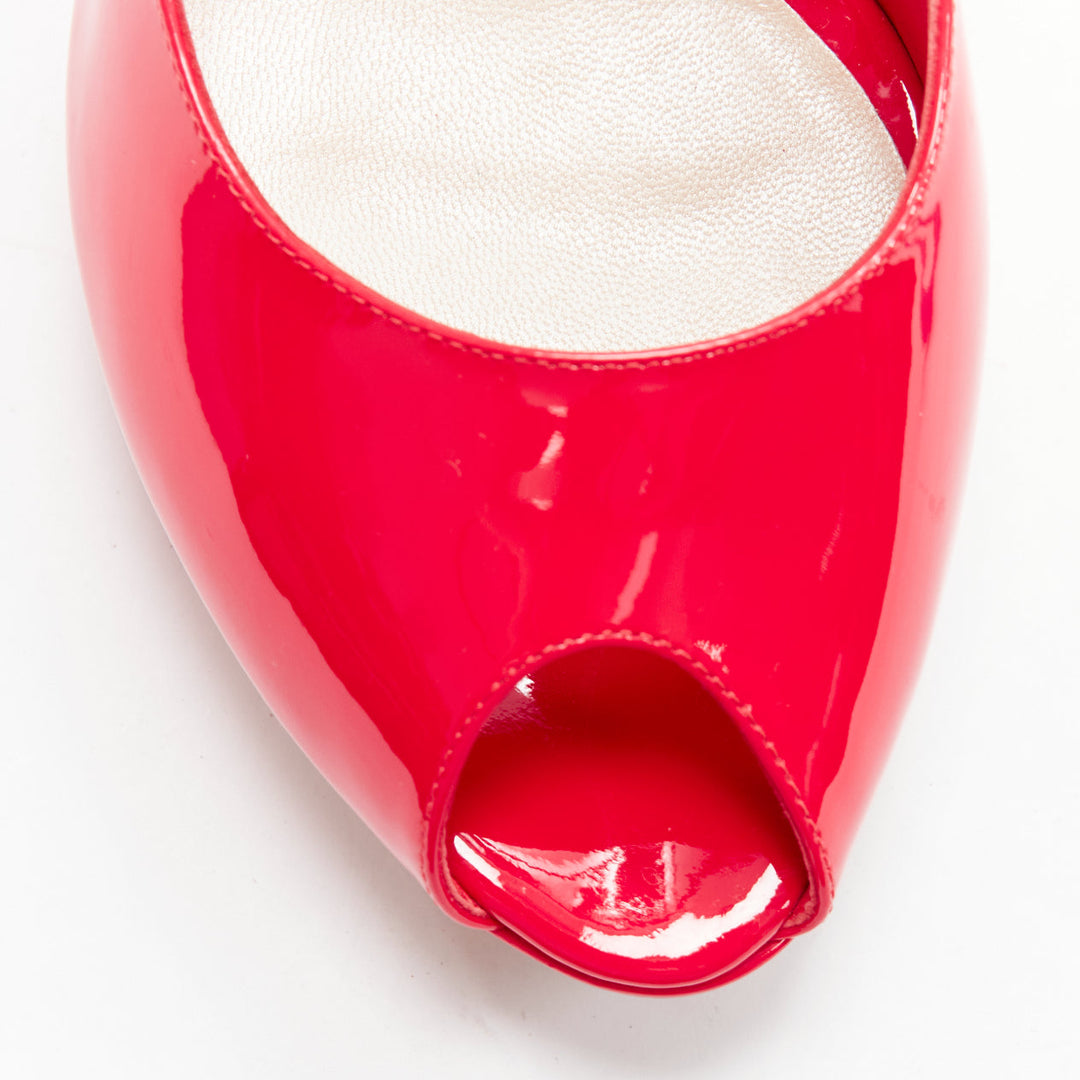 CHRISTIAN DIOR neon pink patent leather peep toe platform pumps EU38