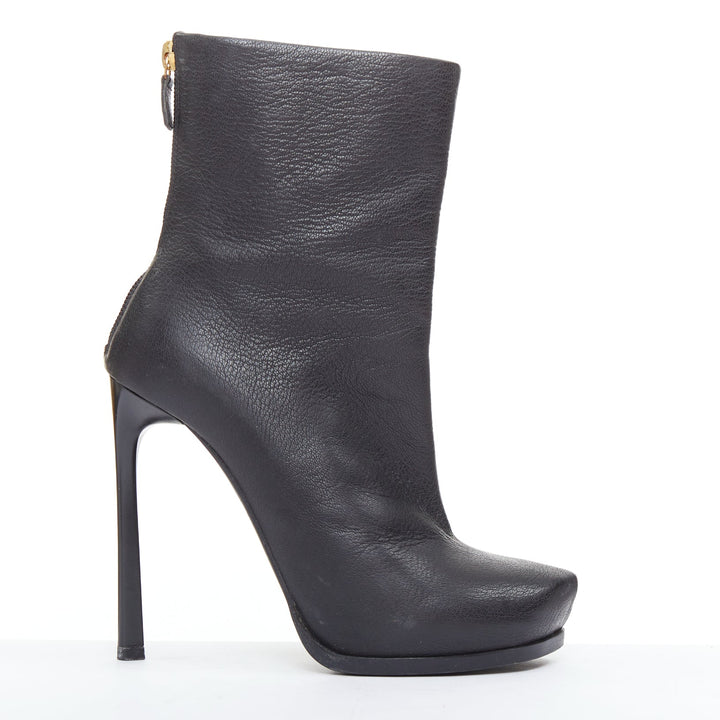 LANVIN AW11 Runway black leather sculpted point toe stiletto ankle boots EU36.5
