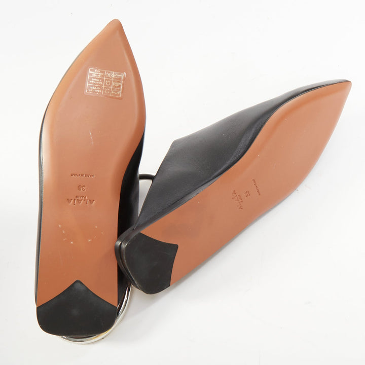 ALAIA 2022 Runway La Babouche black leather pointed toe ring slip on mules EU38