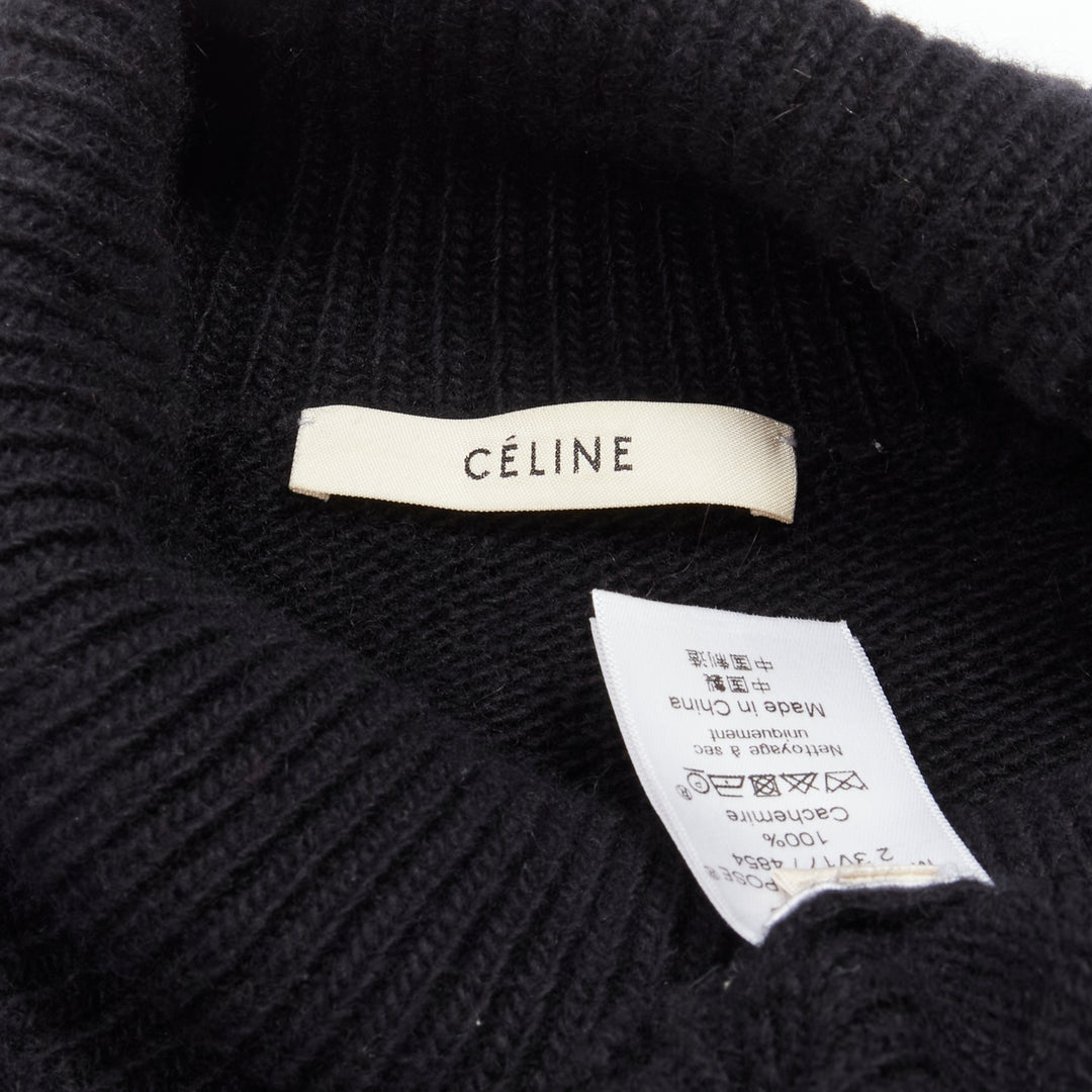 OLD CELINE Phoebe Philo black 100% cashmere distressed cropped turtleneck top S