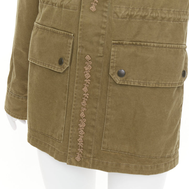 SAINT LAURENT 2018 Saharienne green gold embroidered trim military jacket FR44 L