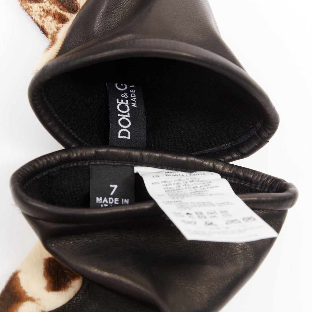 DOLCE GABBANA brown leopard print calf hair lambskin goatskin lined gloves Sz7