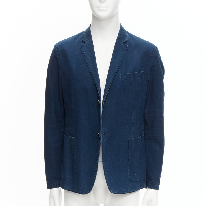 PRADA 2013 dark blue cotton denim minimal single breast blazer jacket IT50 L