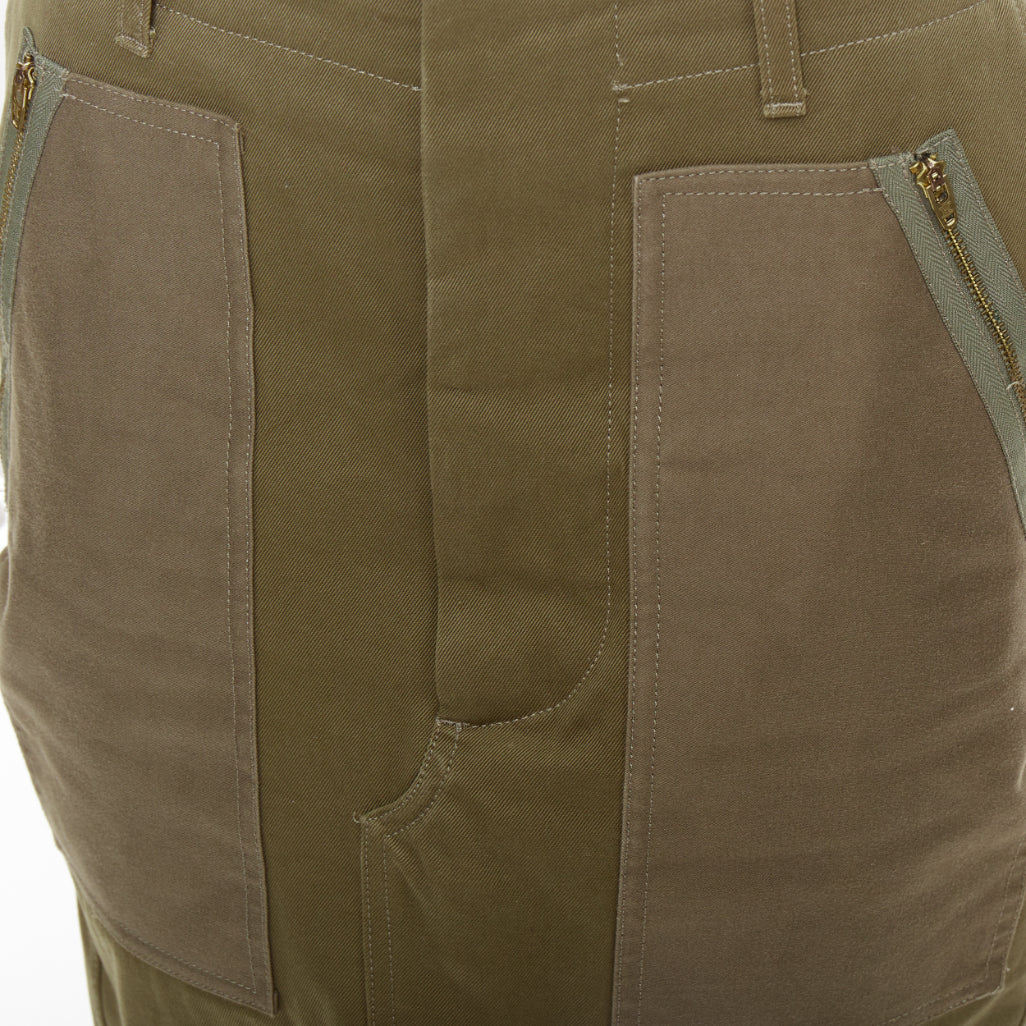 CELINE 2010 khaki green cotton patchwork pocket zipper cargo skirt FR40 L