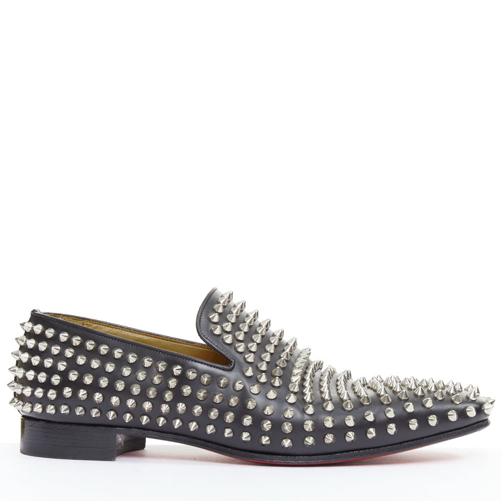 CHRISTIAN LOUBOUTIN Rollerboy black silver leather spike stud loafers EU40.5