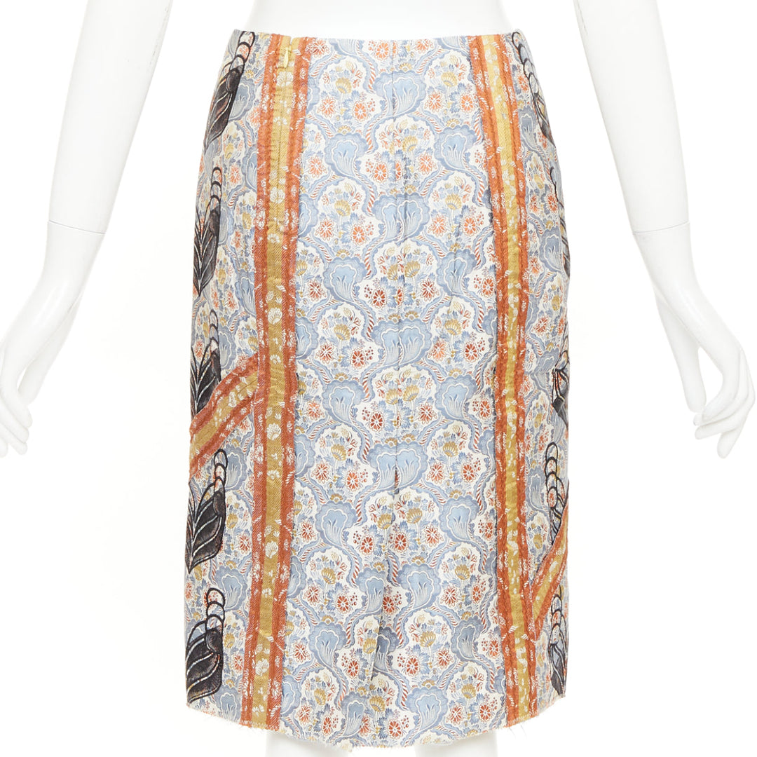 PRADA 2015 paisley oriental border patchwork silk jacquard pencil skirt IT38