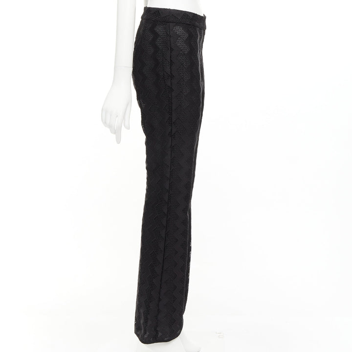 GIAMBATTISTA VALLI GIAMBA black zigzag lace lined flare pants IT40 XS