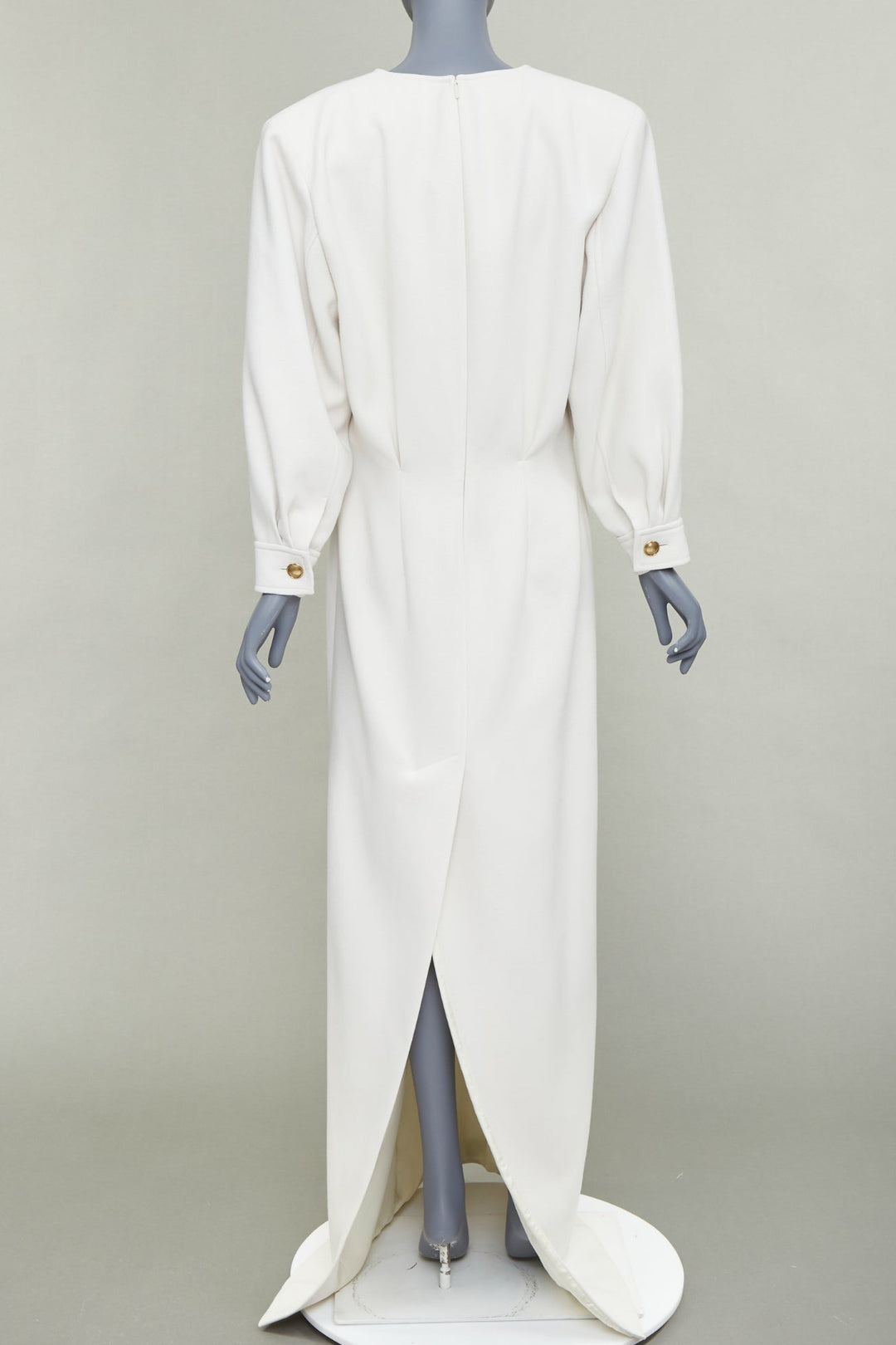 SAINT LAURENT 2022 Runway Bridal off-white wool Power shoulder maxi gown FR42 XL
