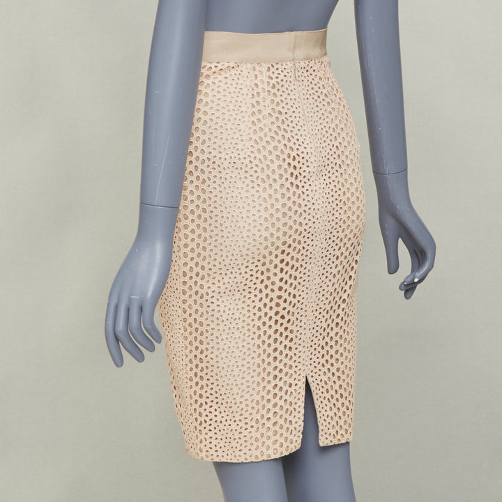 GIAMBATTISTA VALLI 2018 eyelet embroidered cotton pencil skirt IT38 XS