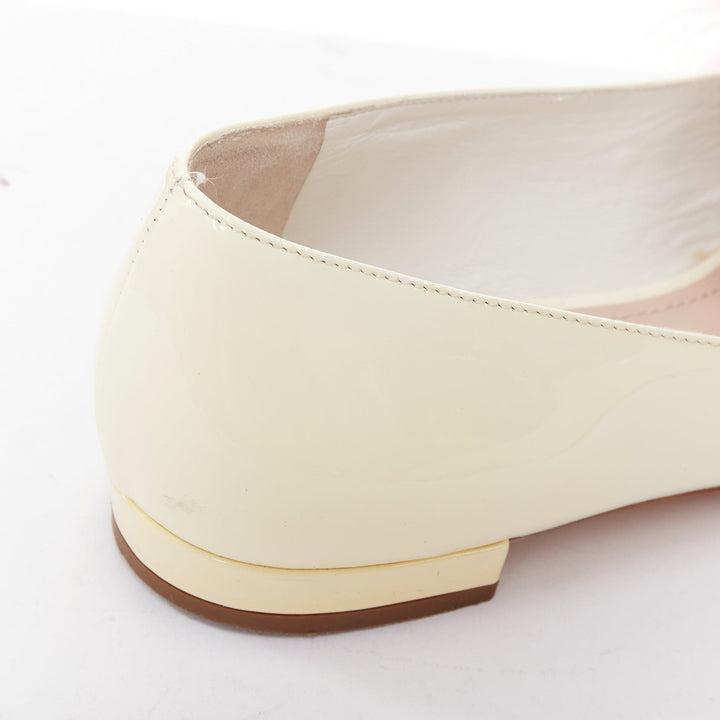MIU MIU 2017 cream patent white pink faux fur buckle flats EU37.5