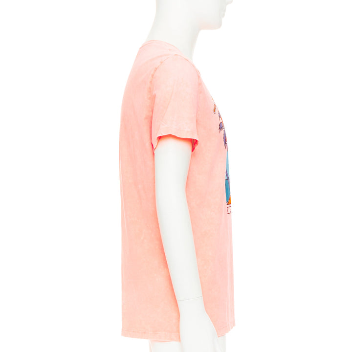 BALMAIN pink washed cotton jersey retro beach sunset graphic logo t-shirt L