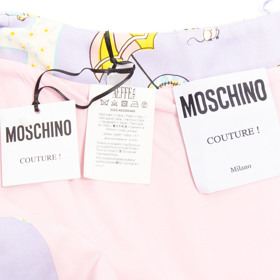MOSCHINO COUTURE! 2022 Runway Calico Animals purple scallop mini skirt IT38 XS