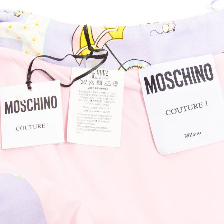 MOSCHINO COUTURE! 2022 Runway Calico Animals purple scallop mini skirt IT38 XS
