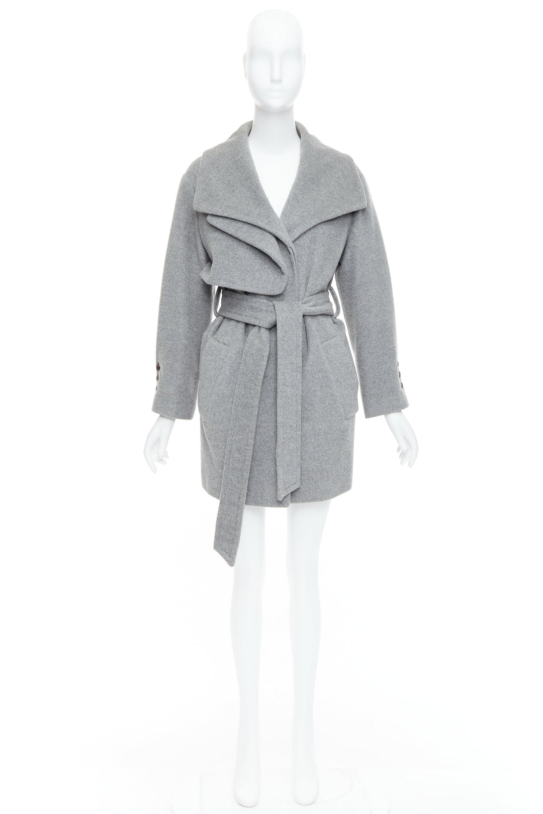 HANII Y grey wool angora oversized gun flap belted coat FR38 S