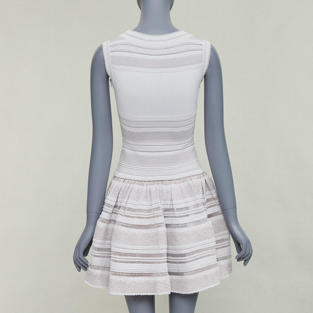 ALAIA powder grey viscose tiered stretch knit sleeveless fit flare dress FR36 S