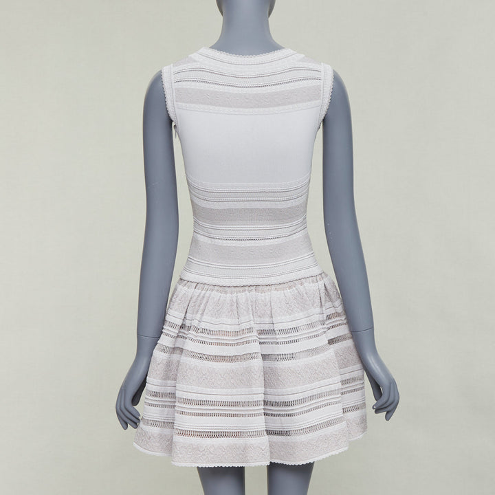 ALAIA powder grey viscose tiered stretch knit sleeveless fit flare dress FR36 S