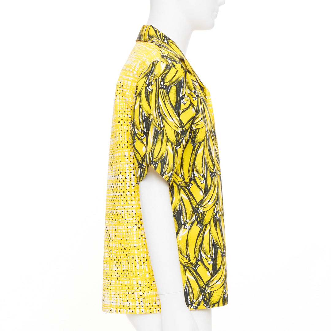 PRADA 2021 Runway Double Match Bananas Tweed yellow cotton bowling shirt S