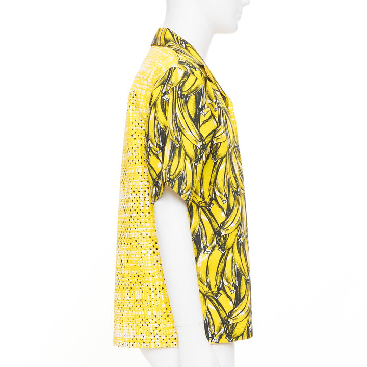 PRADA 2021 Runway Double Match Bananas Tweed yellow cotton bowling shirt S