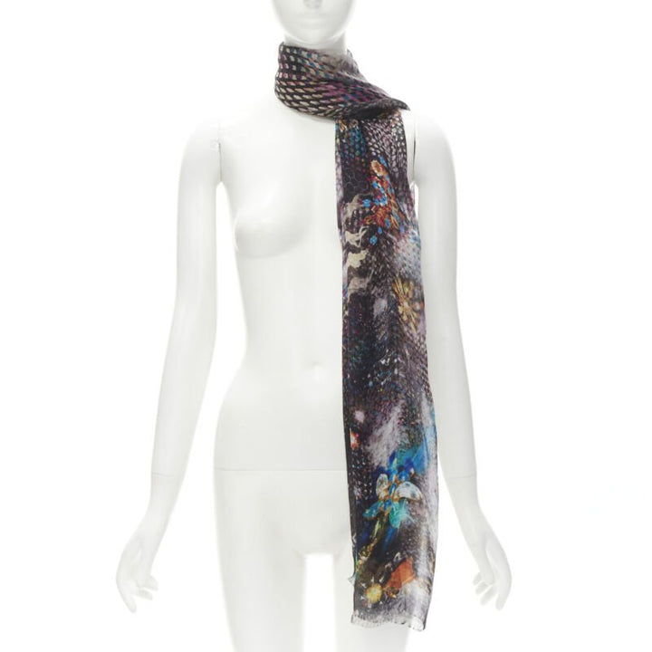 CHRISTIAN LACROIX 100% silk black futuristic galactic jewel space print scarf