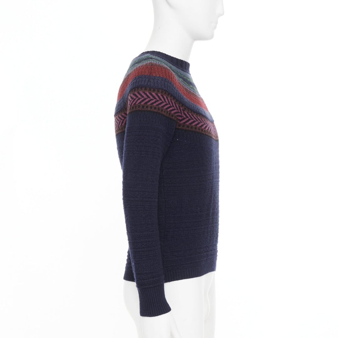 BURBERRY PRORSUM 2014 Runway geometric Fair Isle yoke lambswool knit sweater M