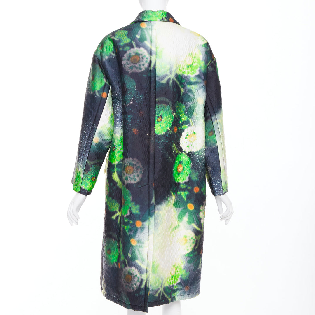 PRADA 2018 Runway green black flower raindrop print overcoat jacket IT38 XS