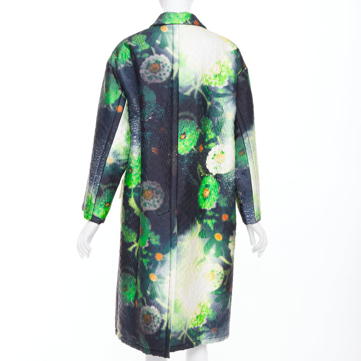 PRADA 2018 Runway green black flower raindrop print overcoat jacket IT38 XS