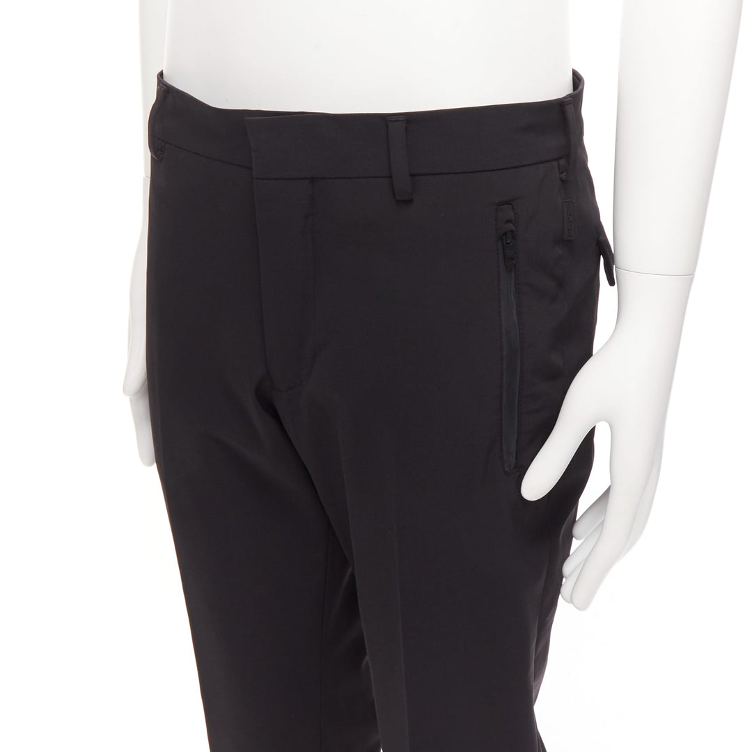 PRADA 2019 black technical zip pocket flap back tapered cropped pants IT48 M