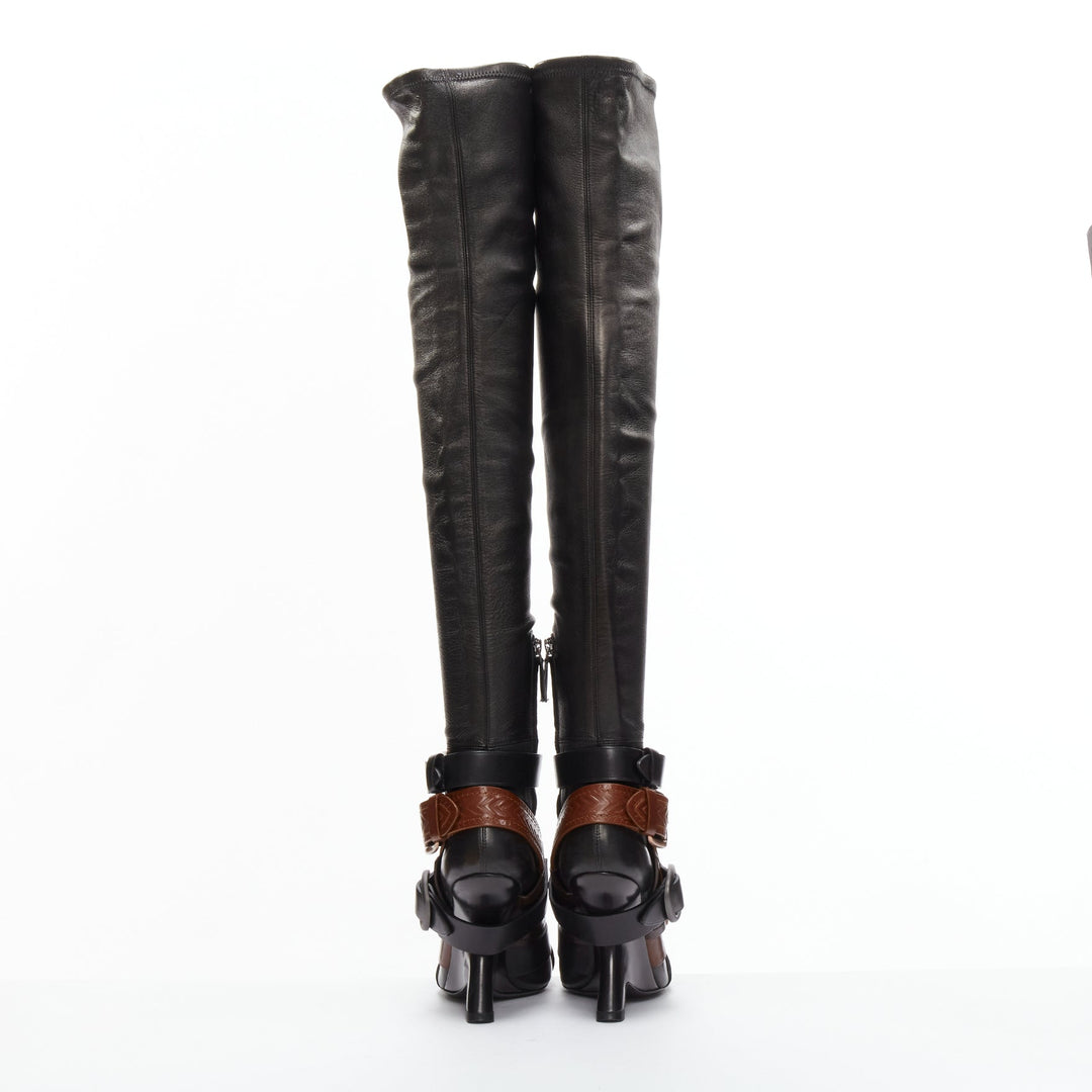 rare TOM FORD Runway brown multi belt buckle thigh high boots EU37.5