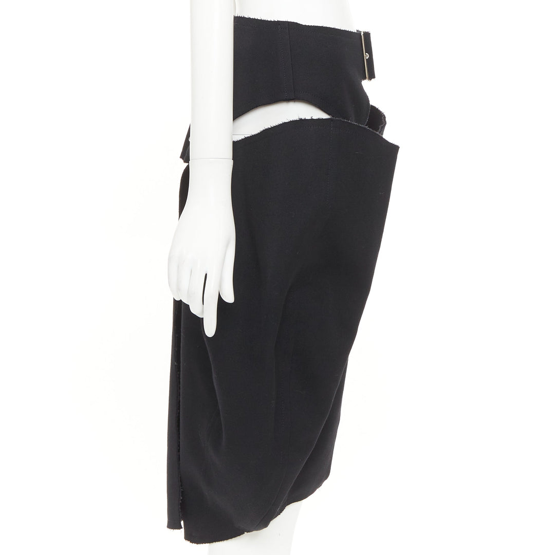 rare COMME DES GARCONS 2019 black wool multi buckle cut out pannier skirt XS