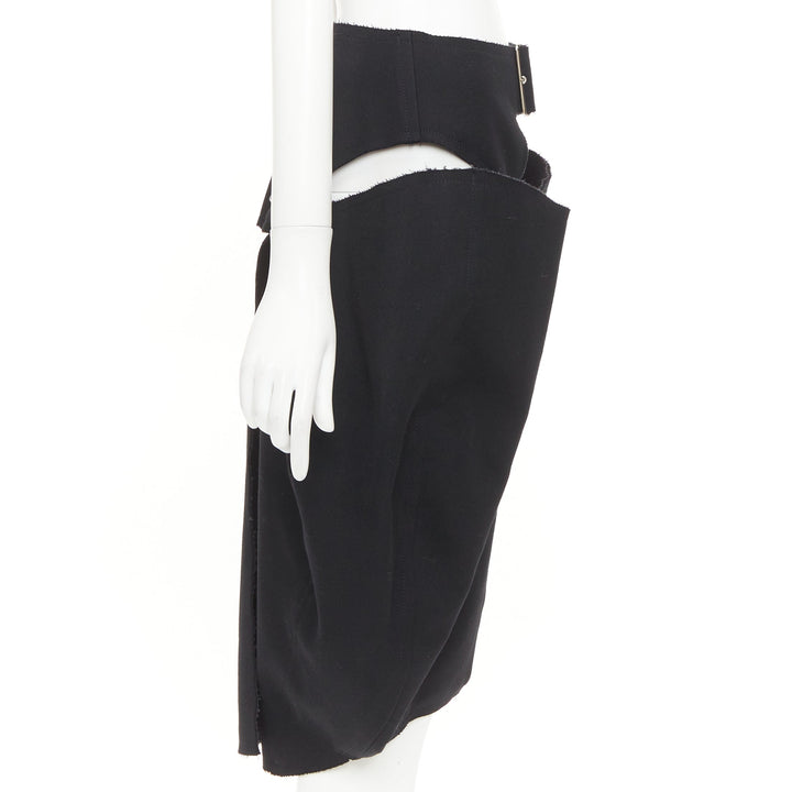 rare COMME DES GARCONS 2019 black wool multi buckle cut out pannier skirt XS