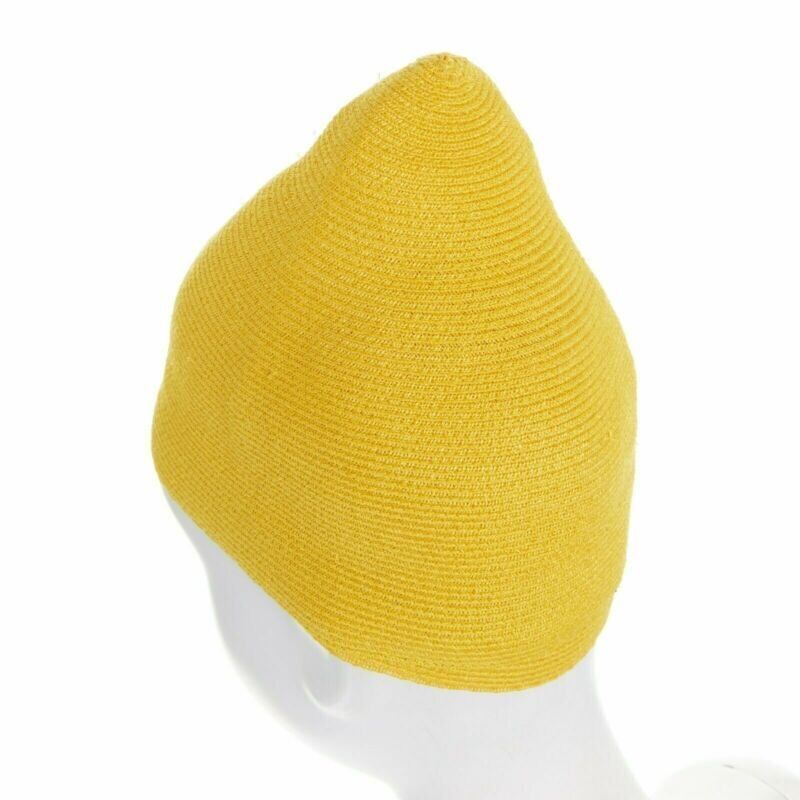 ISSEY MIYAKE PLEATS PLEASE Lemon yellow raffia straw weave Moroccan hat Rare