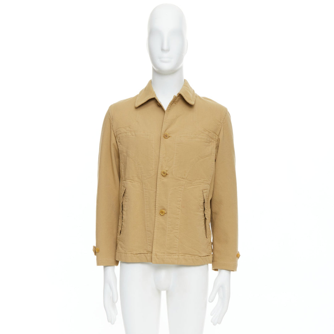 Male mannequin wearing Comme Des Garcons Homme Beige Feels like cotton Men Coat in Size  | Available at JHROP