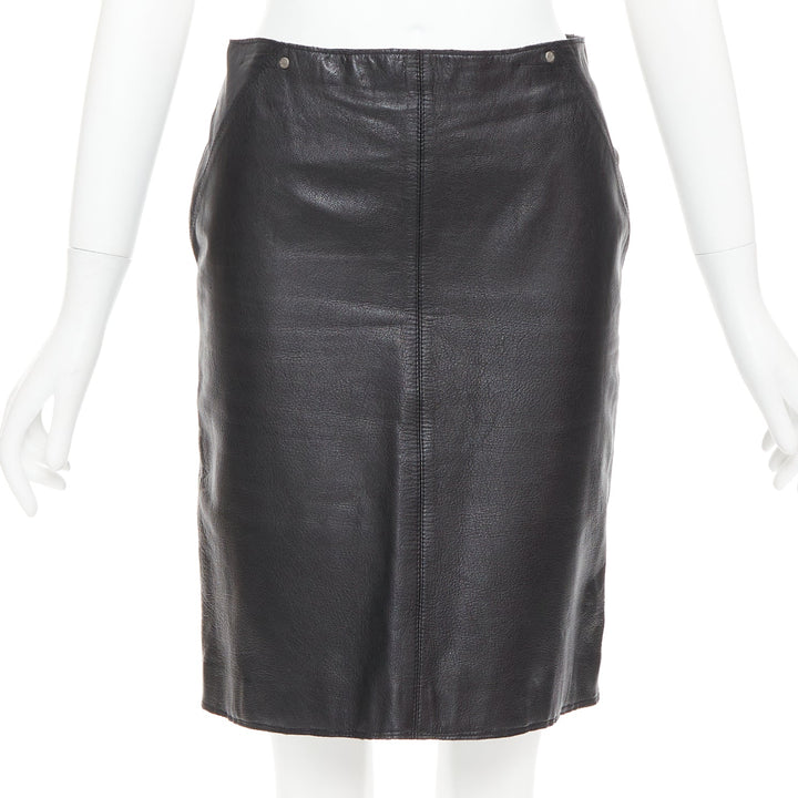 VERSACE SPORT Vintage black leather medusa print pencil skirt IT40 S