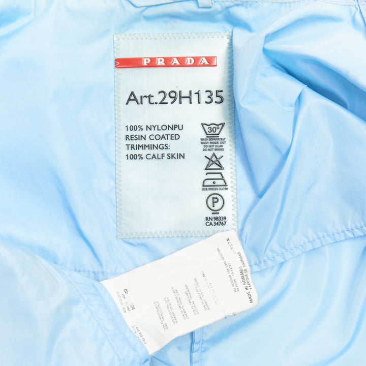 PRADA 29H135 sky blue nylon white logo arm cropped jacket IT40 S
