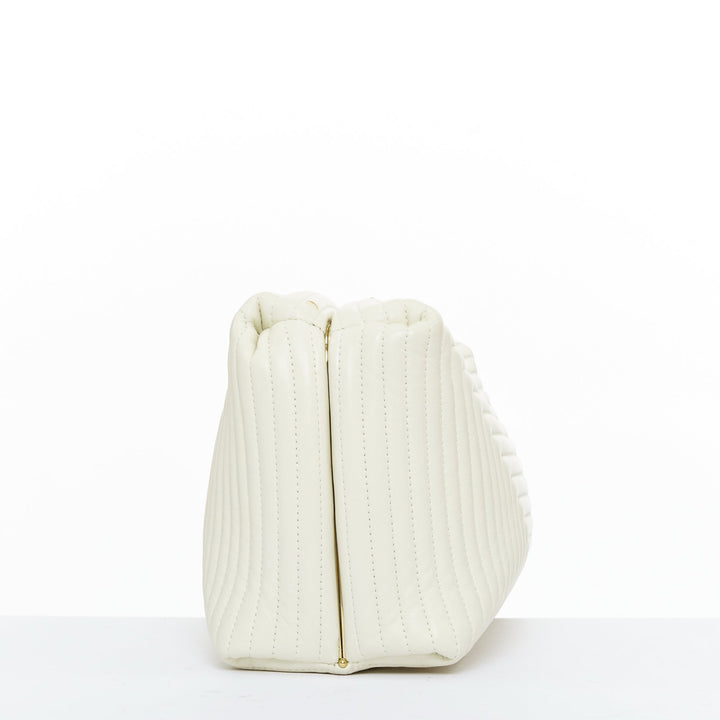 JIL SANDER Goji off white quilted topstitch leather kisslock oversize clutch bag