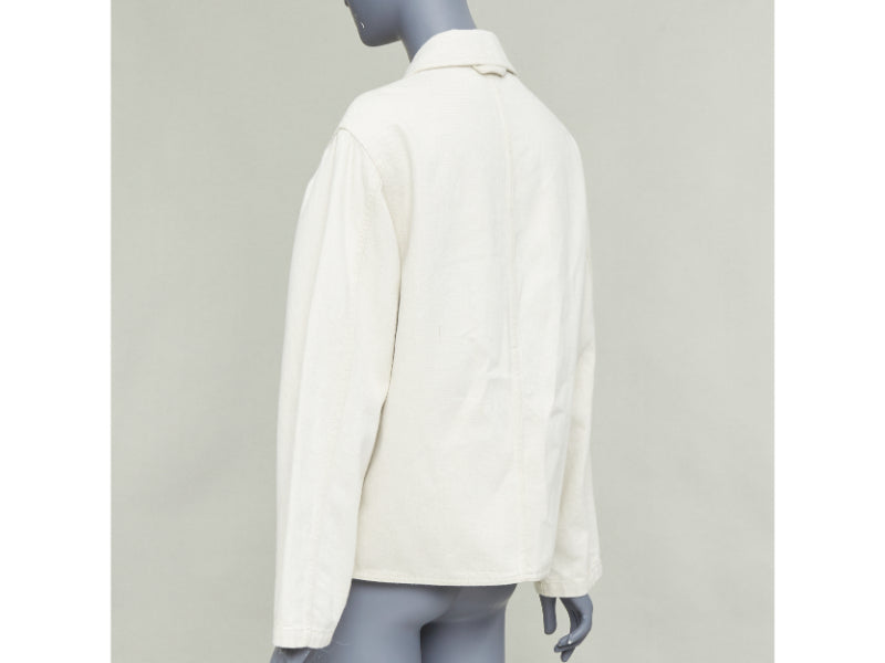 LOEWE JW ANDERSON Anagram brown leather pocket cotton linen work jacket FR34