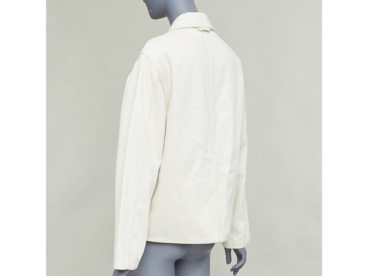 LOEWE JW ANDERSON Anagram brown leather pocket cotton linen work jacket FR34