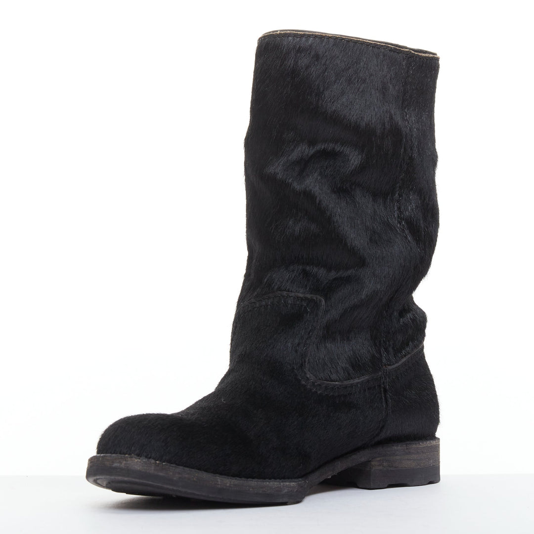 JUNYA WATANABE 2017 black calf hair panelled round toe combat boots S EU37