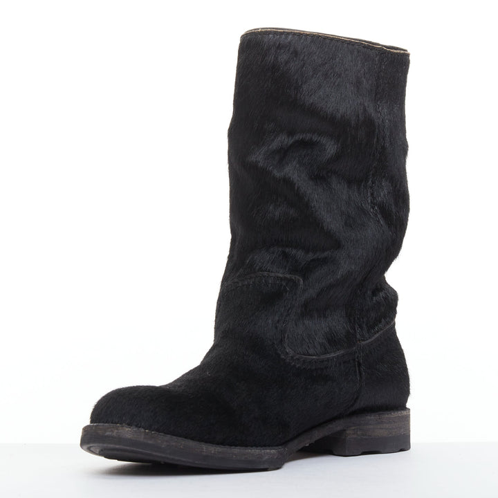 JUNYA WATANABE 2017 black calf hair panelled round toe combat boots S EU37